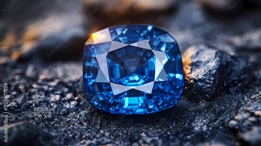Front view close-up of shining bright blue sapphire gemstone ,made with generative ai. Sapphire. Illustration Front view close-up of shining bright blue sapphire gemstone ,made with generative ai. Sapphire. Illustration
