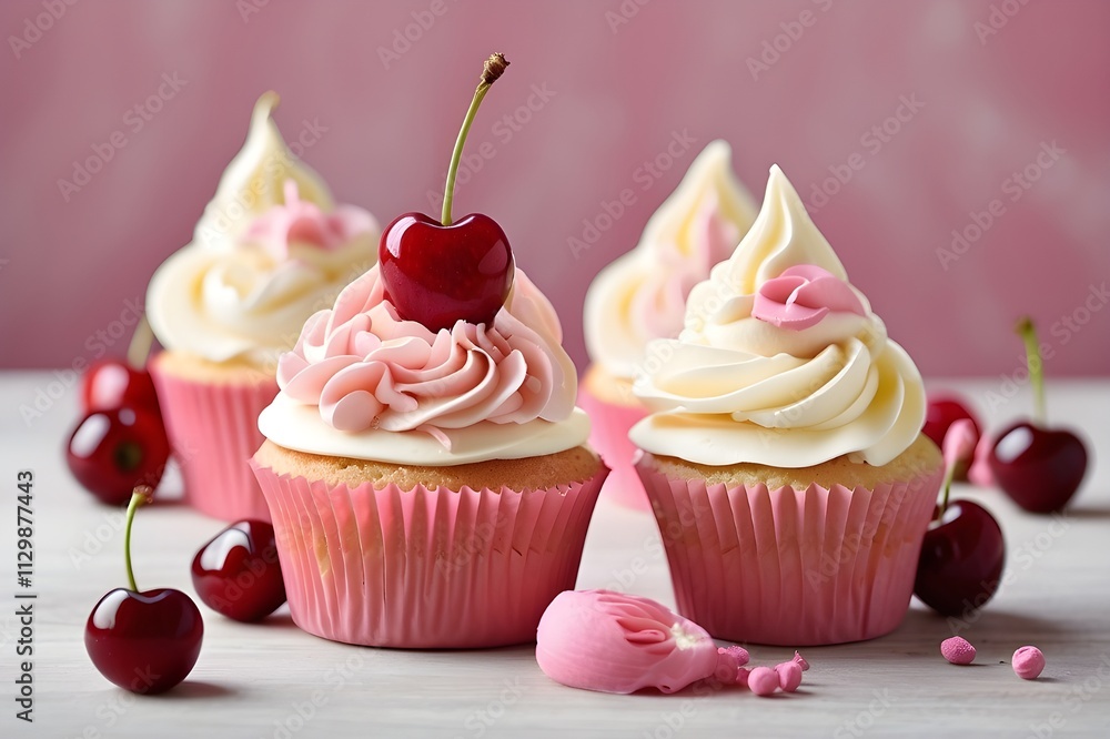 Cherry and pink cream cupcakes Cherry and pink cream cupcakes