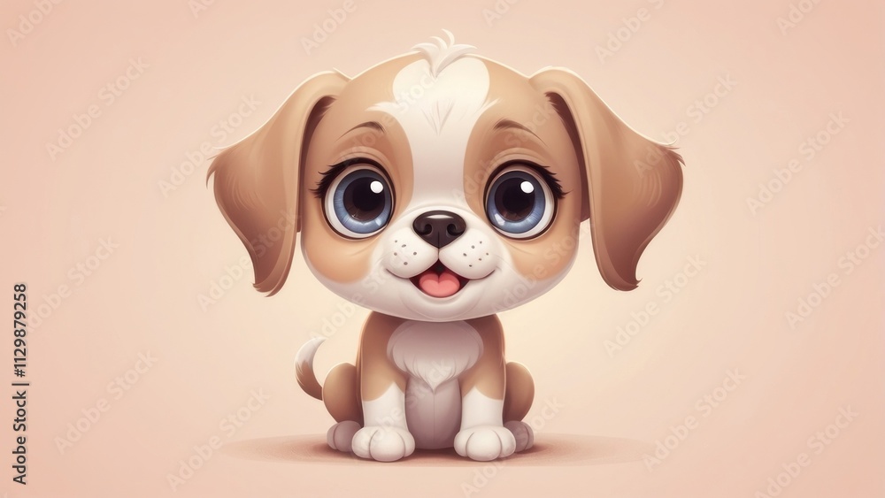 Adorable cartoon puppy with big eyes on a beige background Adorable cartoon puppy with big eyes on a beige background