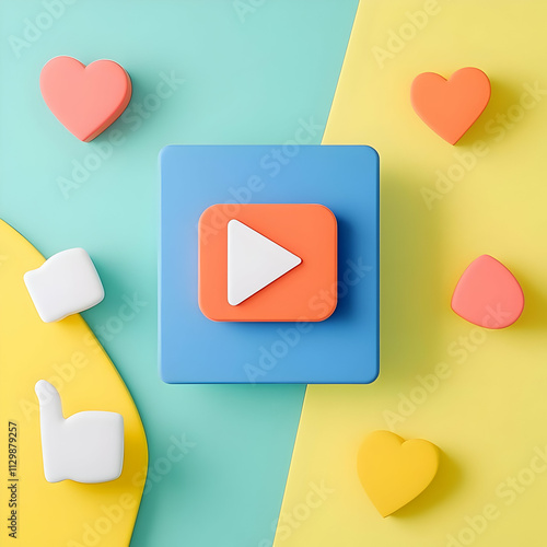 Wallpaper Mural 3D Play Button Illustration Pastel Background Torontodigital.ca