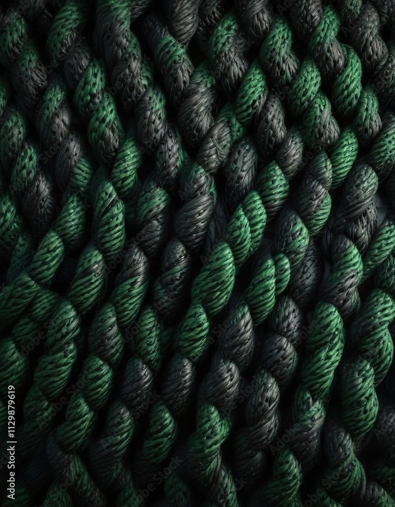 Obraz premium Green and black striped pattern woven into a natural fiber rope, natural, texture