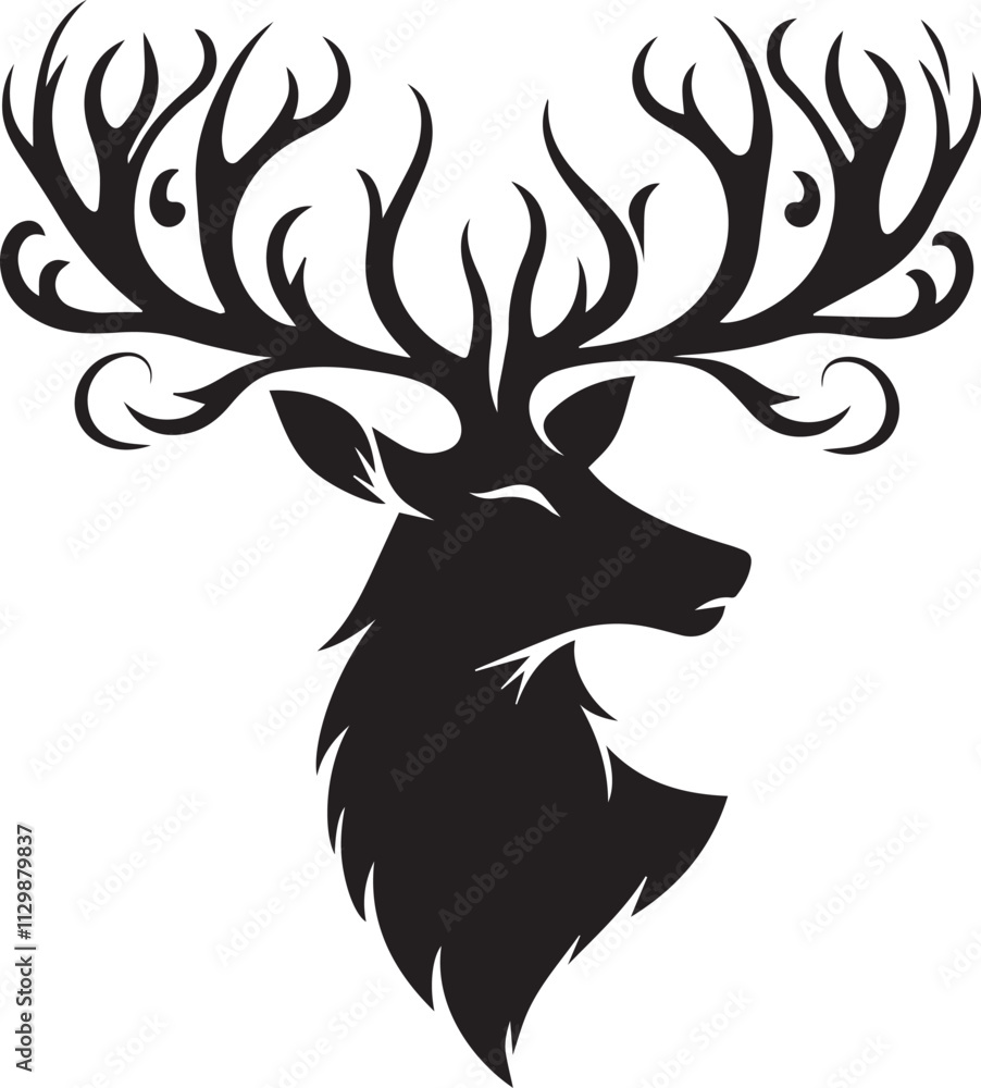 A elegant deer head silhouette with antlers vector black A elegant deer head silhouette with antlers vector black