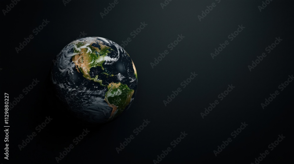 Detailed 3D rendering of Earth featuring North and South America with atmospheric effects, space for copy text Detailed 3D rendering of Earth featuring North and South America with atmospheric effects, space for copy text