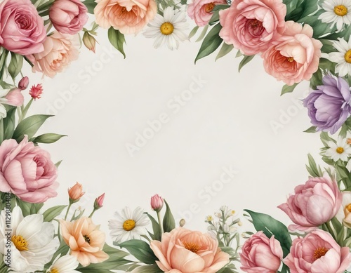 Wallpaper Mural Delicate watercolor floral border with roses, tulips, and daisies, daisies, border Torontodigital.ca