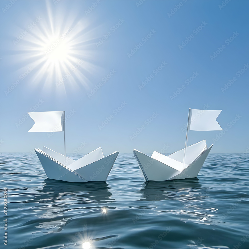 Obraz premium Ocean Voyage: 3D Render of Paper Boats