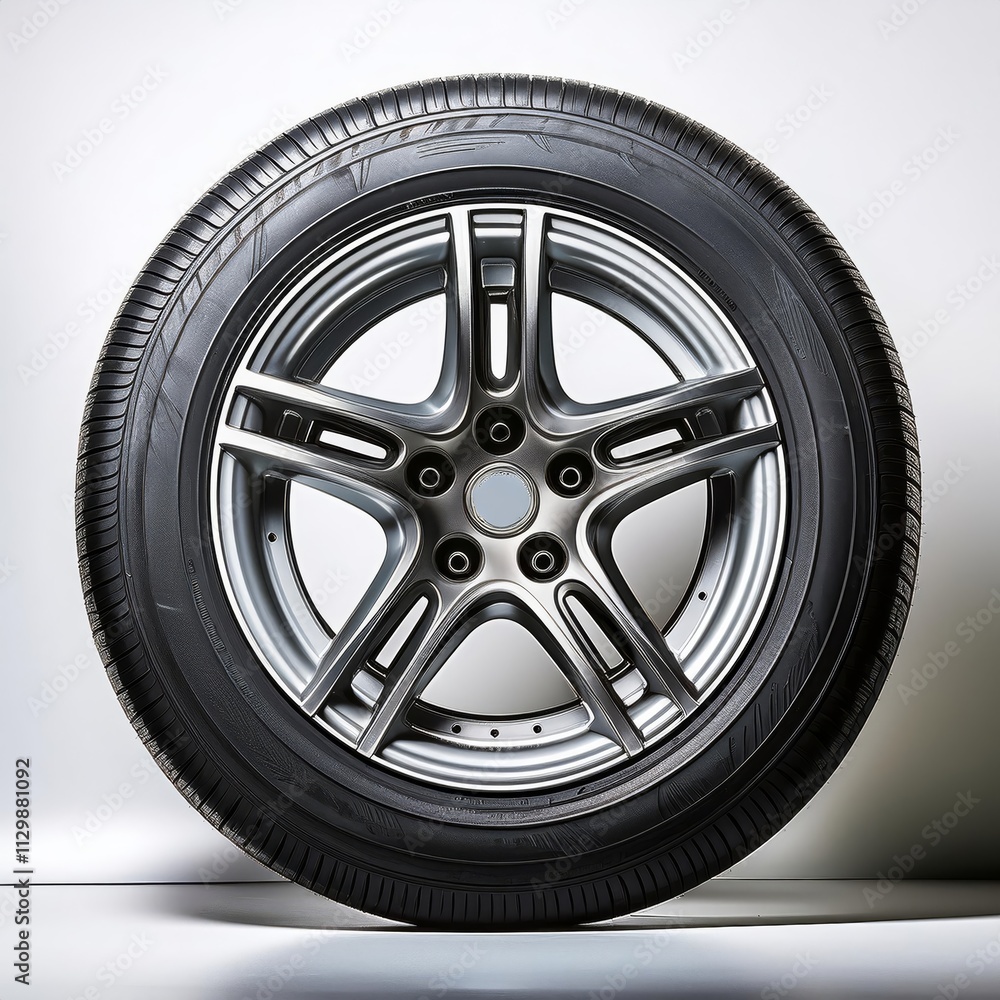 Picture of 1 tire with a rim, white background, Generative AI Picture of 1 tire with a rim, white background, Generative AI