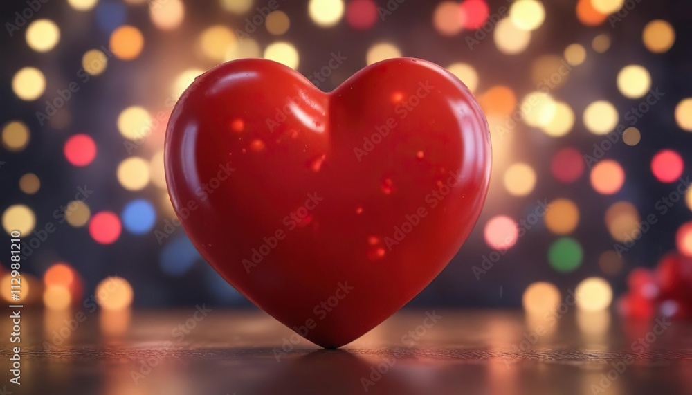Large red heart centered on a blurred background with multi-colored bokeh surrounding it, art, colorful, passion Large red heart centered on a blurred background with multi-colored bokeh surrounding it, art, colorful, passion