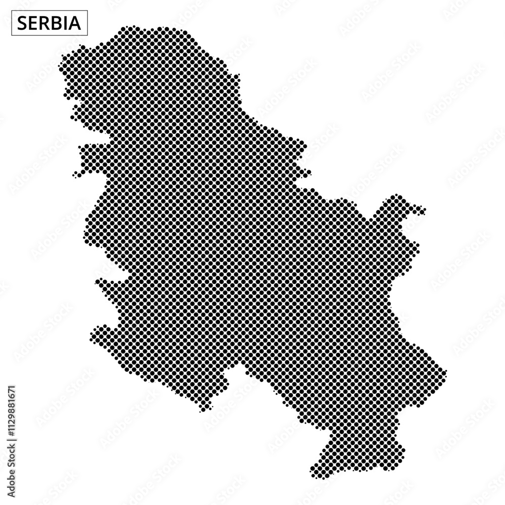 Map outline of Serbia with dotted design and geographic details displayed