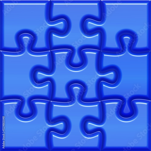 Nine blue puzzle pieces illustration for background.