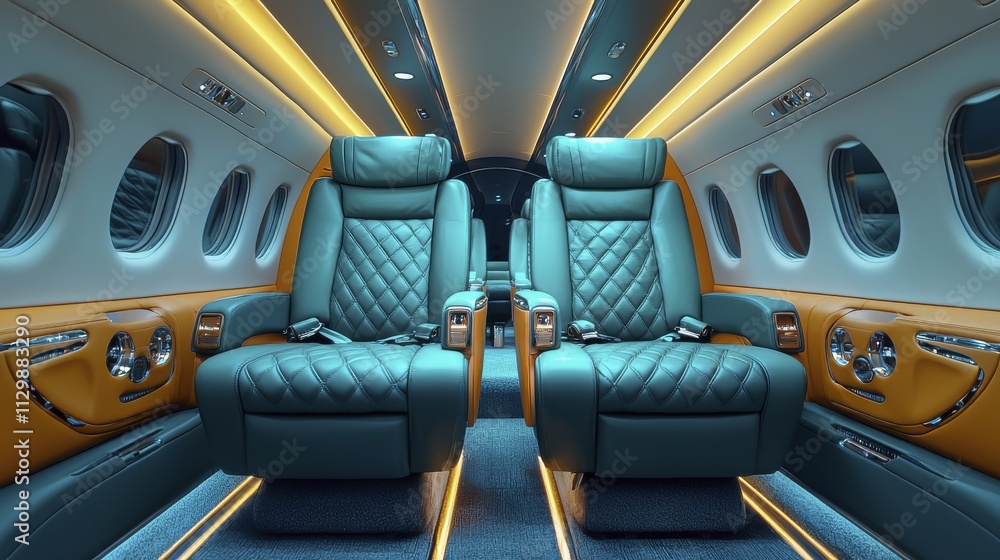Fototapeta premium Luxury Private Jet Interior Teal Leather Seats | Luxury Travel