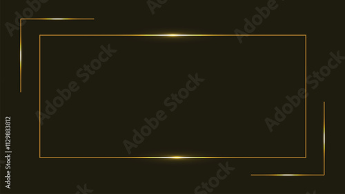 Golden line frame. Rectangle border. Line art. Gold. Isolated on black background. Vector illustration. Copy space. Elegance and sophistication. For photos, invitations, or art. A sleek, luxurious.
