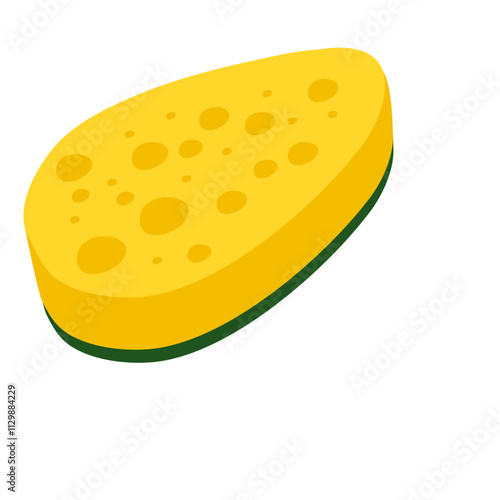 Yellow cleaning sponge with soap bubbles for washing and bathing