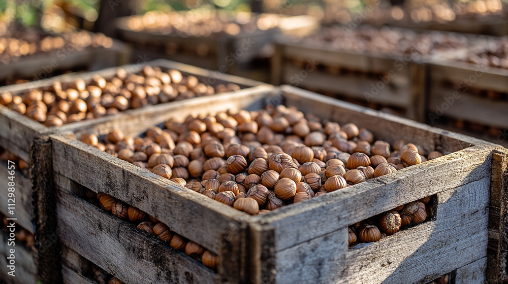 harvest of hazelnuts fills wooden crates, representing abundance, nature’s bounty, and the hard work of harvest season harvest of hazelnuts fills wooden crates, representing abundance, nature’s bounty, and the hard work of harvest season