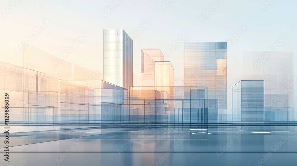 A minimalist architectural scene with sleek, modern buildings outlined in clean lines, set against a soft gradient background A minimalist architectural scene with sleek, modern buildings outlined in clean lines, set against a soft gradient background