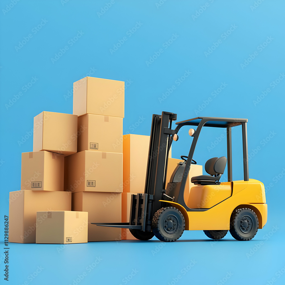 3D Illustration: Forklift and Cardboard Boxes 3D Illustration: Forklift and Cardboard Boxes