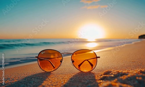 Wallpaper Mural Sunglasses on the beach at sunset, evoking relaxation. Torontodigital.ca