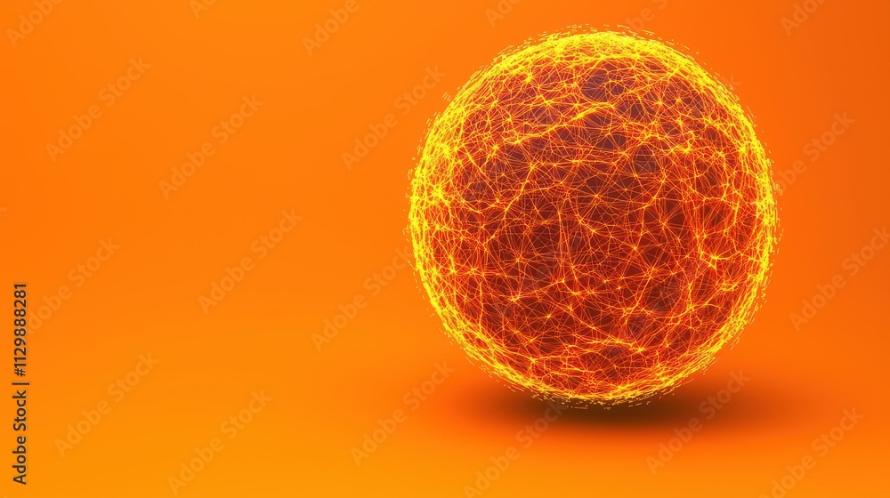 A glowing, spherical object with a fiery texture, set against an orange background, resembling a star or sun. A glowing, spherical object with a fiery texture, set against an orange background, resembling a star or sun.