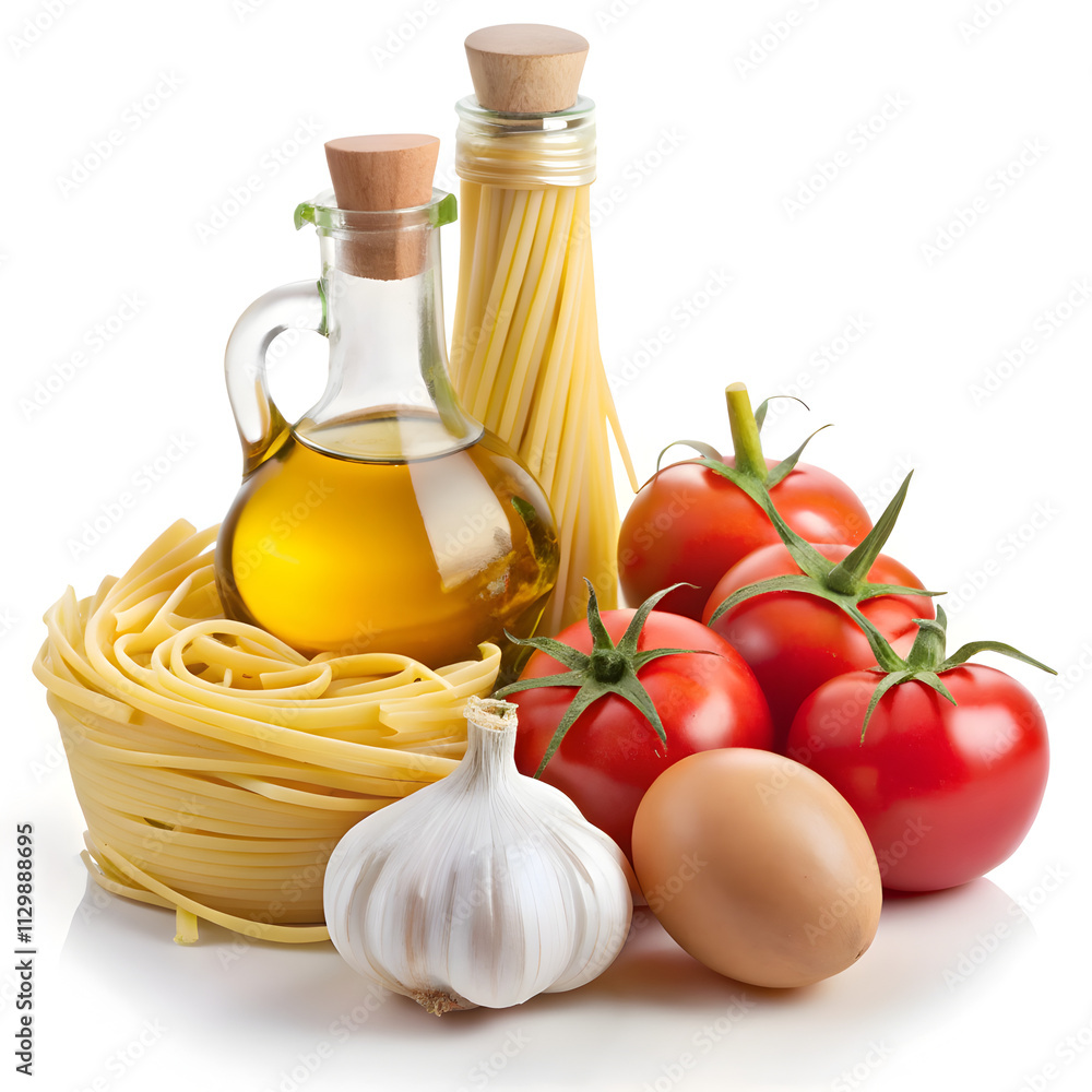 ingredients for pasta oil ,tomatos,garlic and eggs ingredients for pasta oil ,tomatos,garlic and eggs