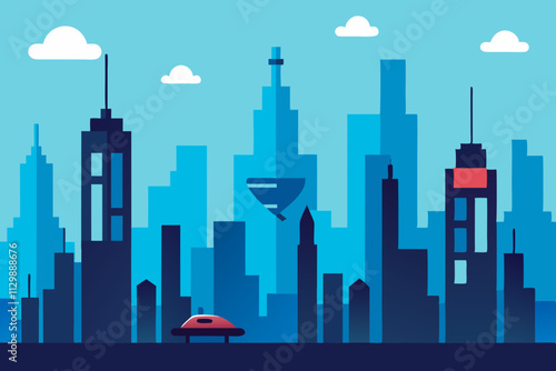  A futuristic city skyline with flying cars vector illustration background design