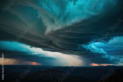 Fototapeta Naklejka Na Ścianę i Meble -  Bold Turquoise Storm Clouds Unveiling Stunning Art Effects with Unique Visuals and Spectacular Displays