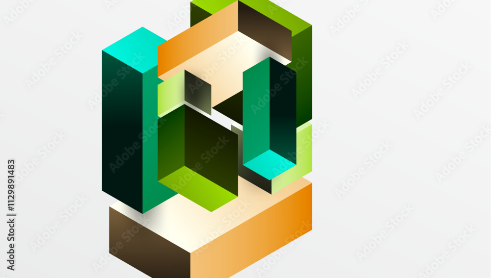 Sleek abstract design featuring isometric 3D blocks in a clean, modern composition. Perfect for tech-inspired themes, with vibrant colors and geometric precision Sleek abstract design featuring isometric 3D blocks in a clean, modern composition. Perfect for tech-inspired themes, with vibrant colors and geometric precision
