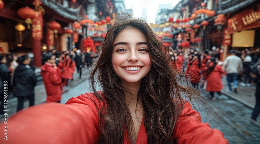 beautiful Chinese girl with long brown hair, wearing red clothing beautiful Chinese girl with long brown hair, wearing red clothing