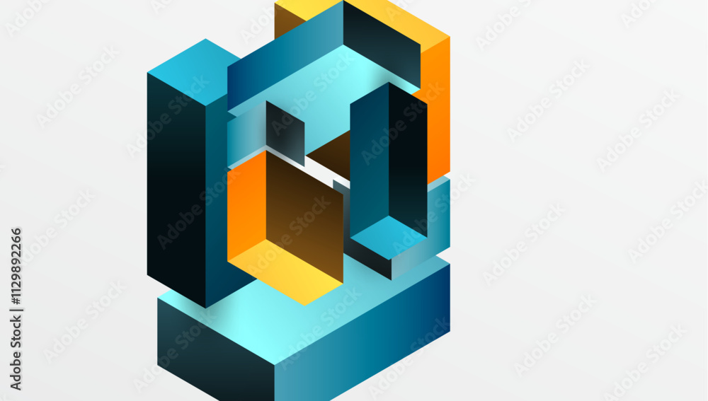 Sleek abstract design featuring isometric 3D blocks in a clean, modern composition. Perfect for tech-inspired themes, with vibrant colors and geometric precision Sleek abstract design featuring isometric 3D blocks in a clean, modern composition. Perfect for tech-inspired themes, with vibrant colors and geometric precision