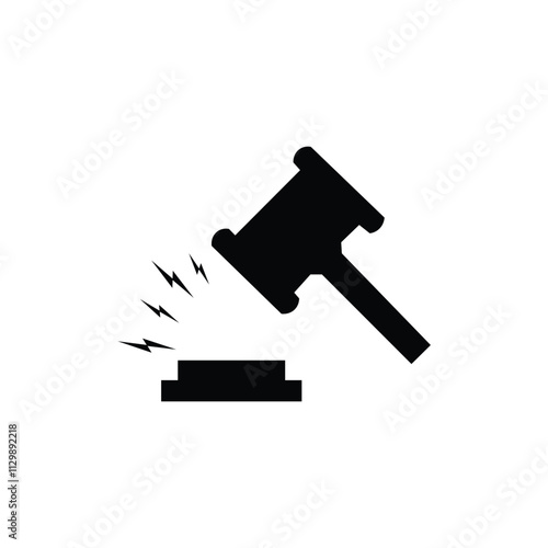 Black silhouette vector of a judge’s gavel on a white background. A simple icon symbolizing justice, court, and law. Elegant pictogram illustration for legal symbols