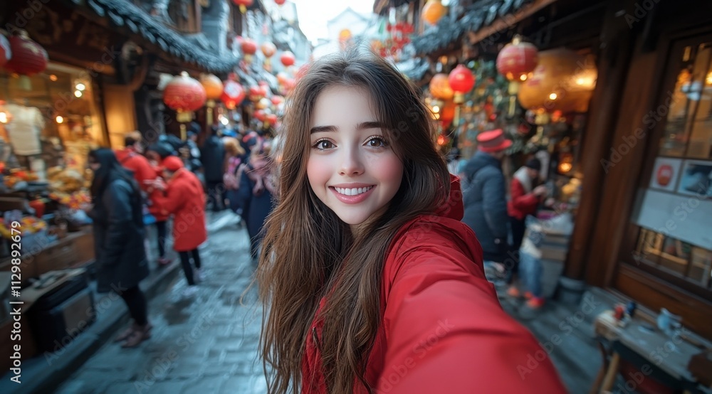 beautiful Chinese girl with long brown hair, wearing red clothing beautiful Chinese girl with long brown hair, wearing red clothing