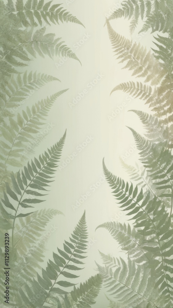 Soft beige to pale sage green gradient with fern leaf silhouettes Soft beige to pale sage green gradient with fern leaf silhouettes