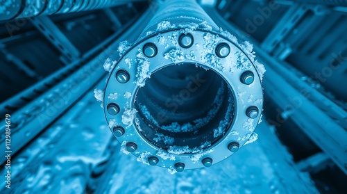 Frozen pipes covered in frost, highlighting winter plumbing emergencies. photo