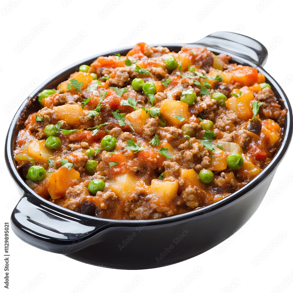 A black bowl filled with meat and vegetables A black bowl filled with meat and vegetables