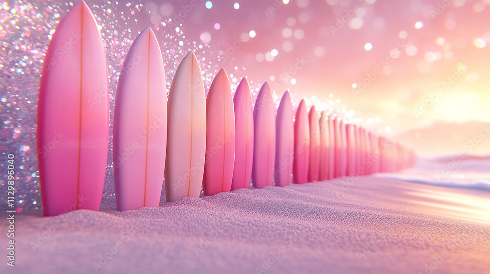 surfboards standing upright in the sand, evoking tranquility, adventure, and the spirit of the ocean. A symbol of coastal lifestyle and the pursuit of waves surfboards standing upright in the sand, evoking tranquility, adventure, and the spirit of the ocean. A symbol of coastal lifestyle and the pursuit of waves