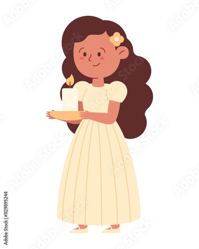 girl holding first communion candle