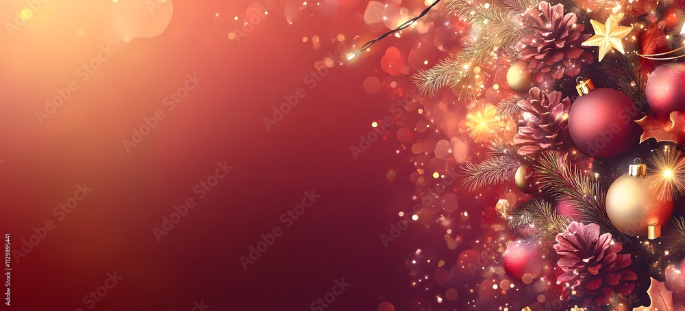 Christmas Tree In Red Shiny Glittering Background - Baubles Hanging On Fir With Abstract Lights,
Christmas Tree In Red Shiny Glittering Background - Baubles Hanging On Fir With Abstract Lights,
