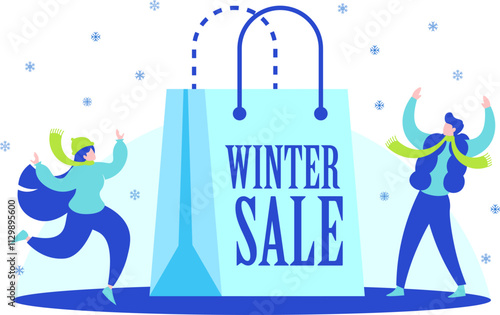 Winter Sale Creative Scene - Vector Flat Illustration