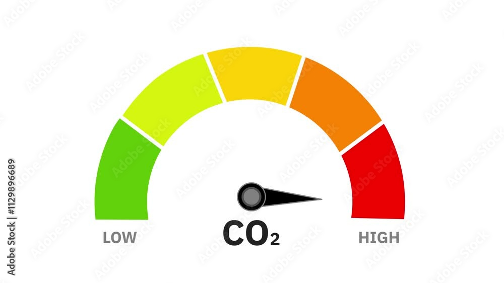 High Dioxide Carbone Emission and Risk concept. Animation of Gauge indicating a risky level of CO2 on air. High Dioxide Carbone Emission and Risk concept. Animation of Gauge indicating a risky level of CO2 on air.
