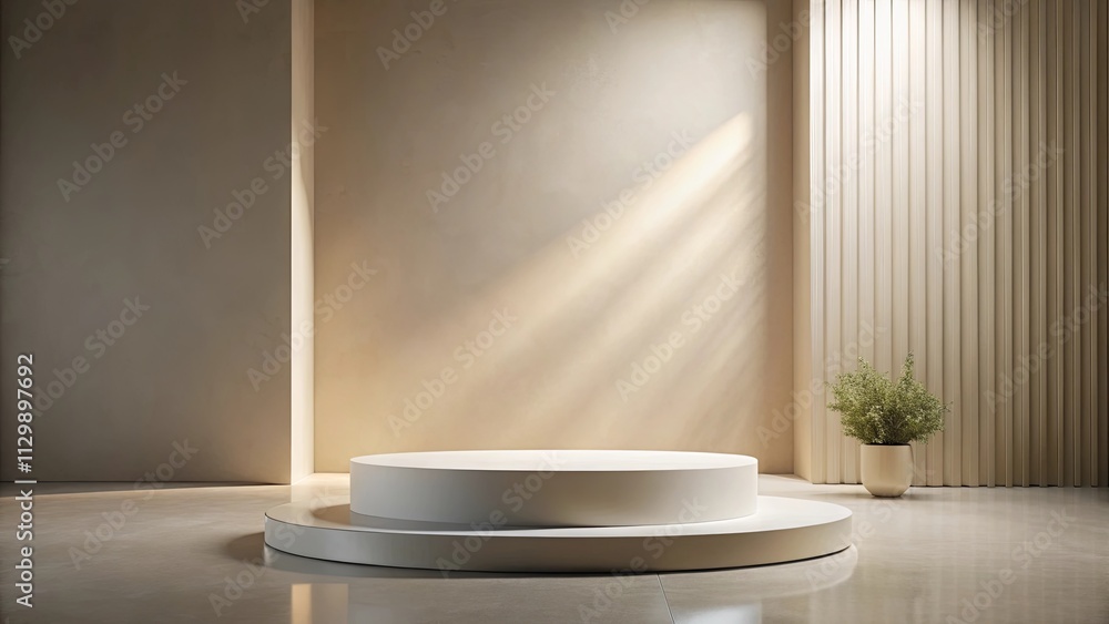 Elegant Minimalist Product Display with Subtle Lighting and Greenery Elegant Minimalist Product Display with Subtle Lighting and Greenery