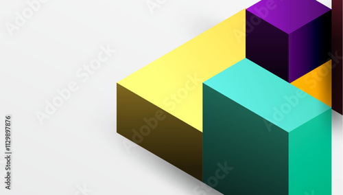 Sleek abstract design featuring isometric 3D blocks in a clean, modern composition. Perfect for tech-inspired themes, with vibrant colors and geometric precision