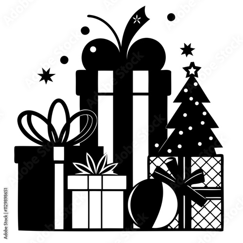 Black Christmas Gift Silhouette Vector illustration for Christmas design