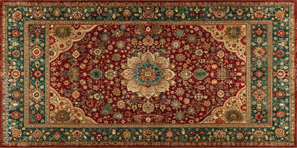 Intricate Floral Rug Design A Detailed View of a Richly Colored Carpet with Ornate Patterns and a Central Medallion Intricate Floral Rug Design A Detailed View of a Richly Colored Carpet with Ornate Patterns and a Central Medallion