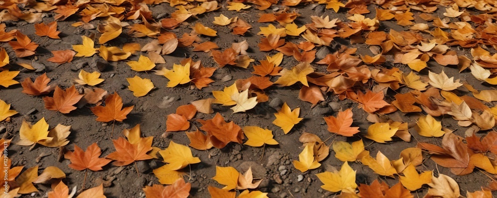 Detailed image of fallen autumn leaves scattered on the ground in shades of orange and yellow , fall foliage, leaf litter, nature scene Detailed image of fallen autumn leaves scattered on the ground in shades of orange and yellow , fall foliage, leaf litter, nature scene