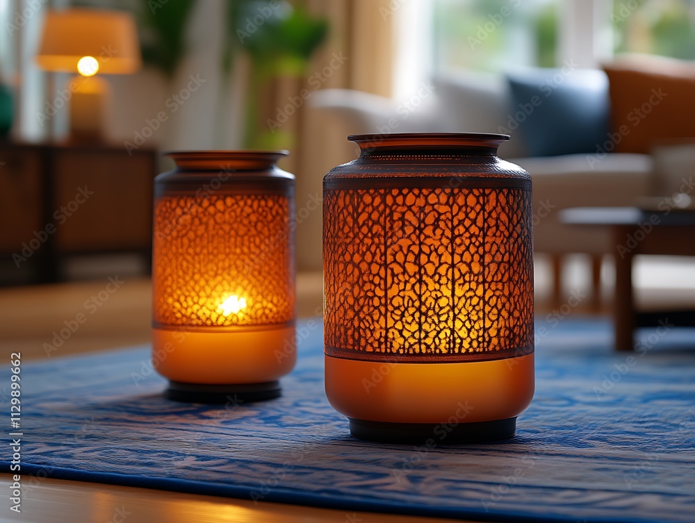 Illuminated Decorative Vases Glowing In Living Room Illuminated Decorative Vases Glowing In Living Room