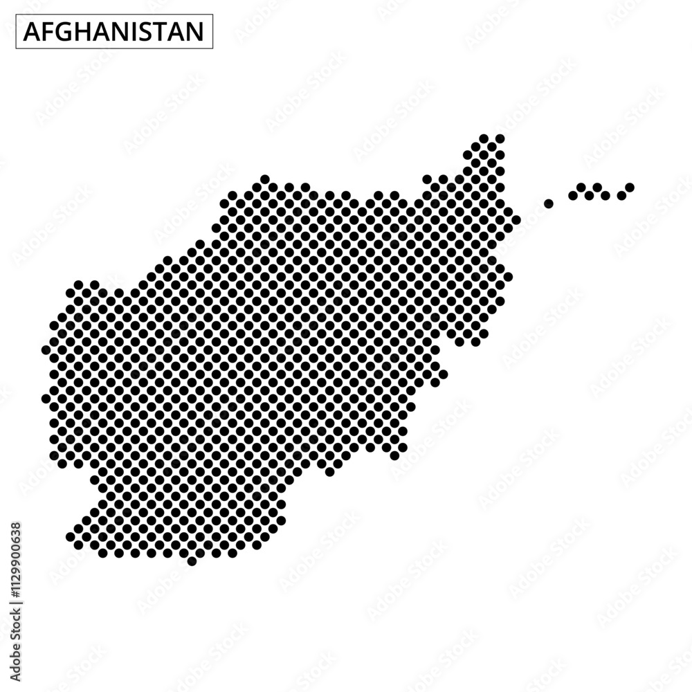 Fototapeta premium Detailed dot-pattern map of Afghanistan illustrating geographic features and borders