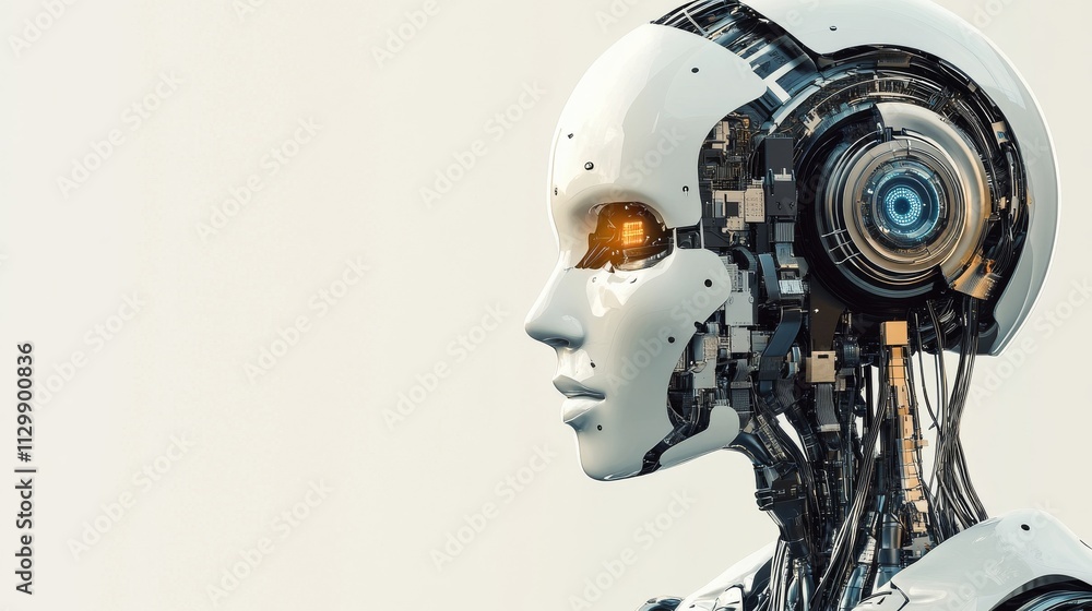 Close-up side profile of a futuristic humanoid robot showcasing its intricate internal mechanisms. The sleek design and advanced technology highlight artificial intelligence and robotics innovation Close-up side profile of a futuristic humanoid robot showcasing its intricate internal mechanisms. The sleek design and advanced technology highlight artificial intelligence and robotics innovation