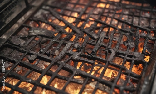 Grimy grill tray with burn marks and grime buildup, mottled, grimy, sooty photo