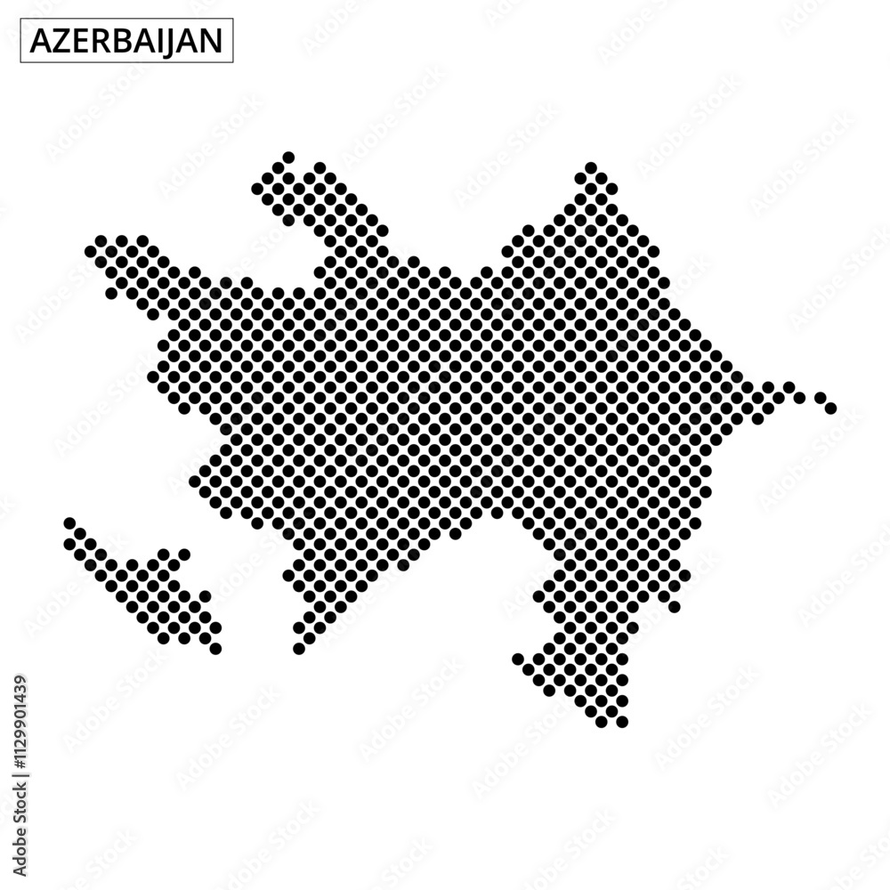 Obraz premium Detailed dot pattern map of Azerbaijan showcasing geographical features and borders