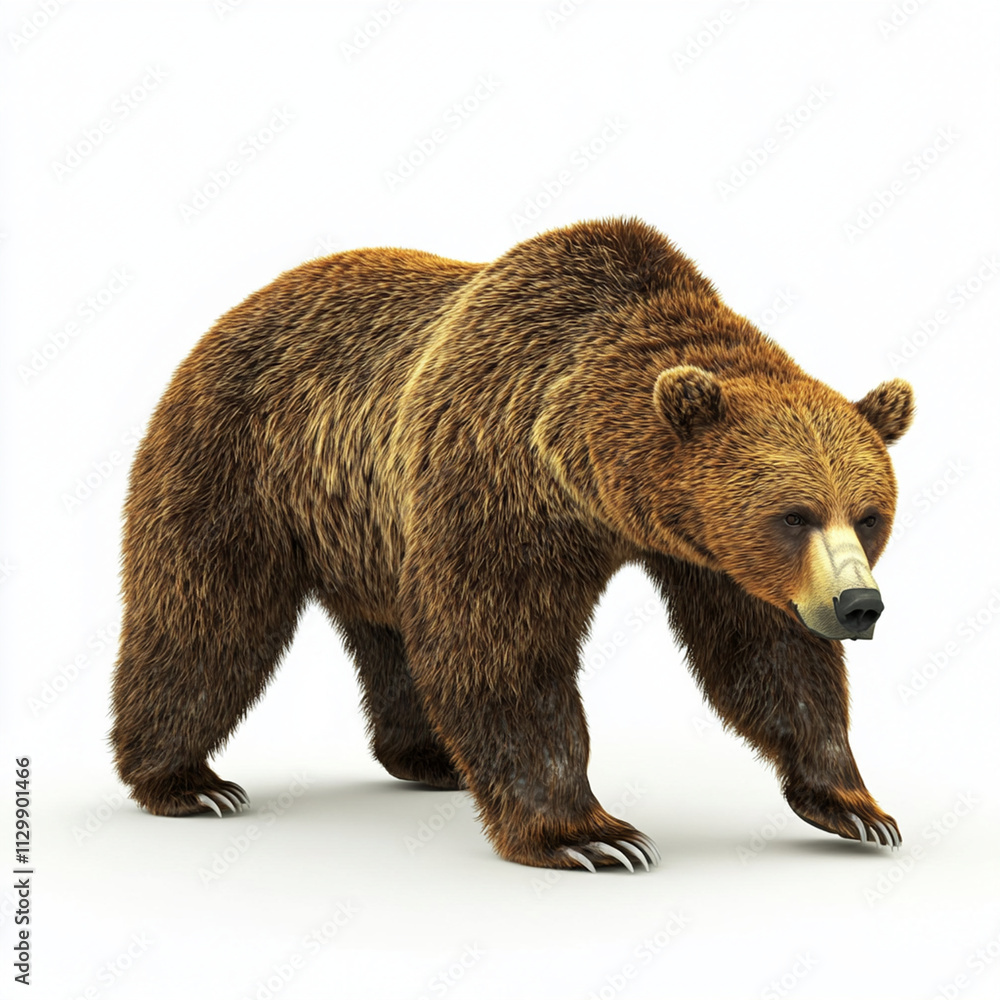 realistic 3D icon of brown bear walking on white background realistic 3D icon of brown bear walking on white background