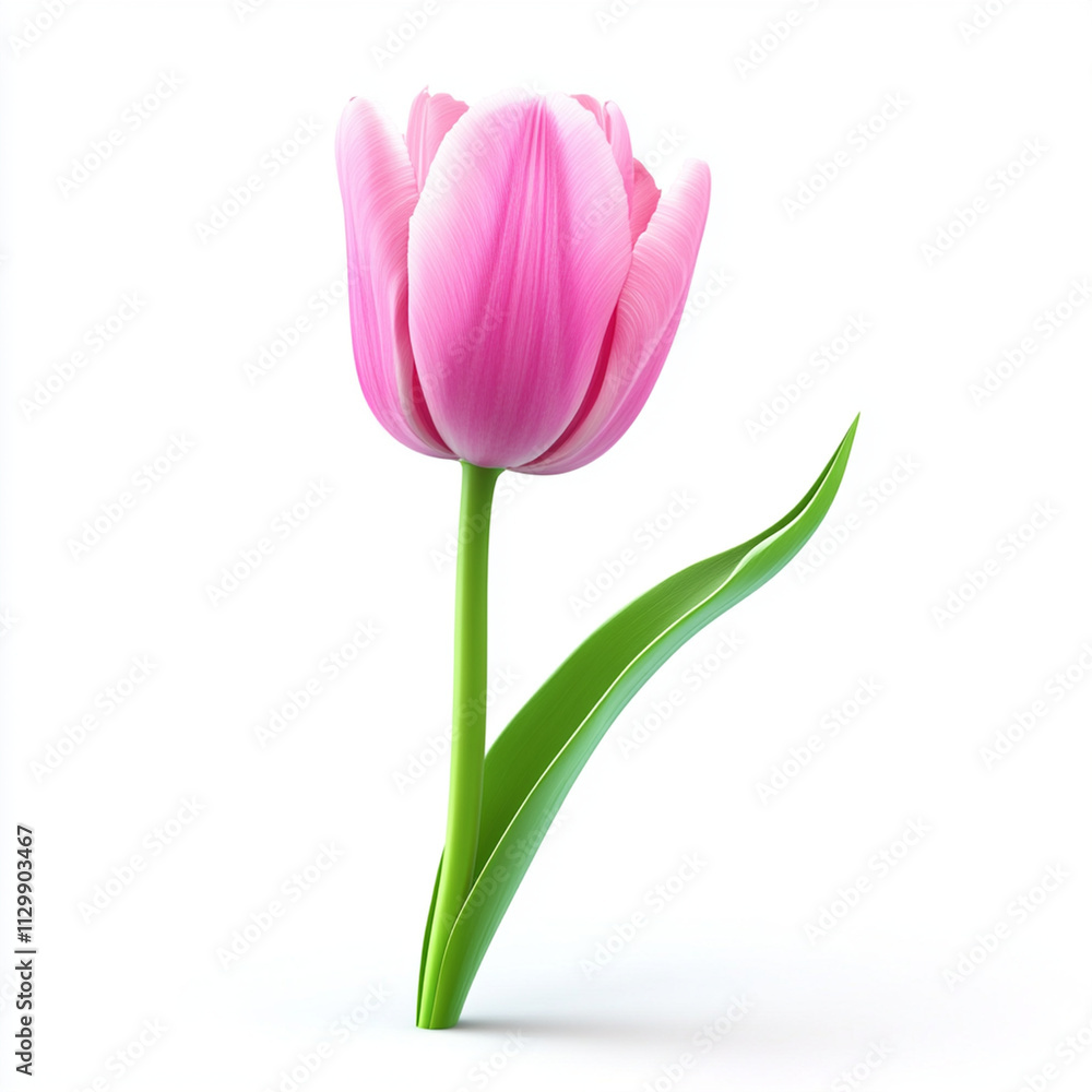 beautiful pink tulip with green stalk, isolated on white background, exuding freshness and beautiful pink tulip with green stalk, isolated on white background, exuding freshness and