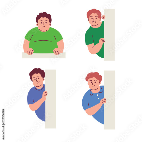 Obese Man Peeking Curious Illustration